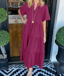 Damen Maxi Kleid V-Ausschnitt Luftig Sommerfarben