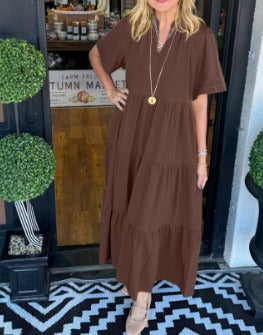 Damen Maxi Kleid V-Ausschnitt Luftig Sommerfarben