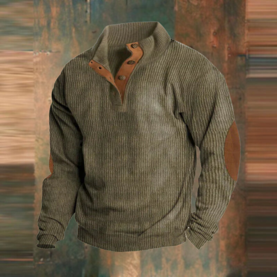 Herren Lässiger Gerippter Pullover Knopfleiste Schwarz - Eveloria