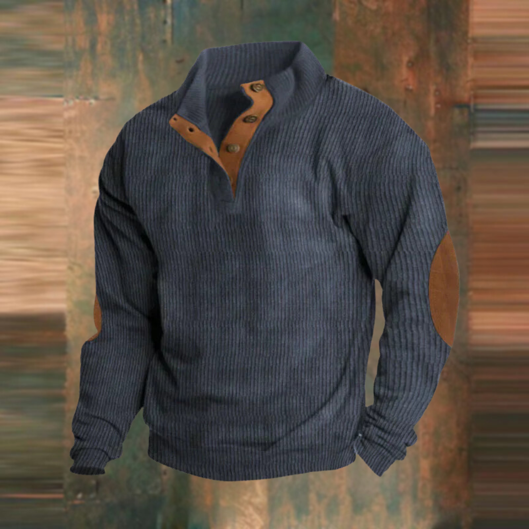 Herren Lässiger Gerippter Pullover Knopfleiste