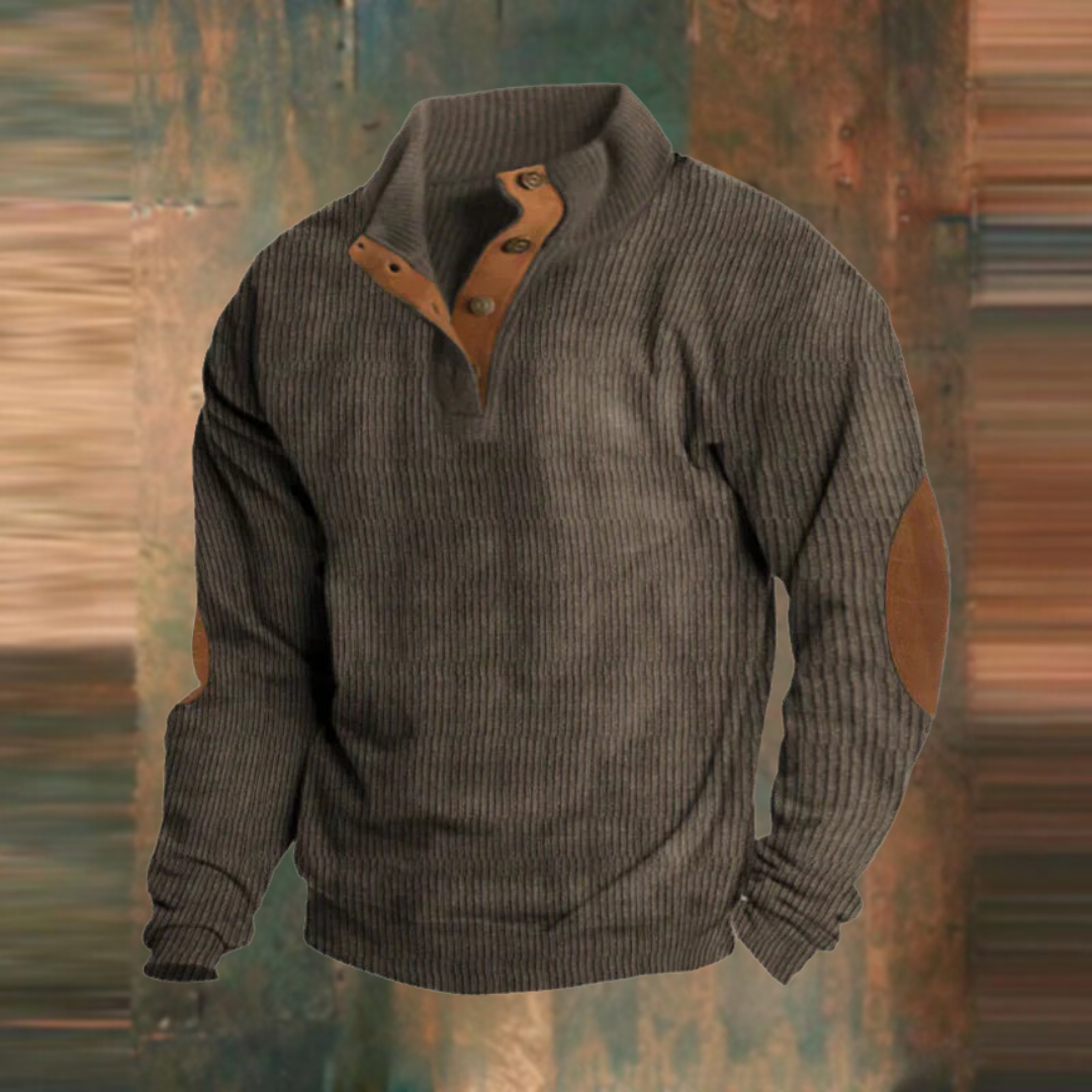 Herren Lässiger Gerippter Pullover Knopfleiste