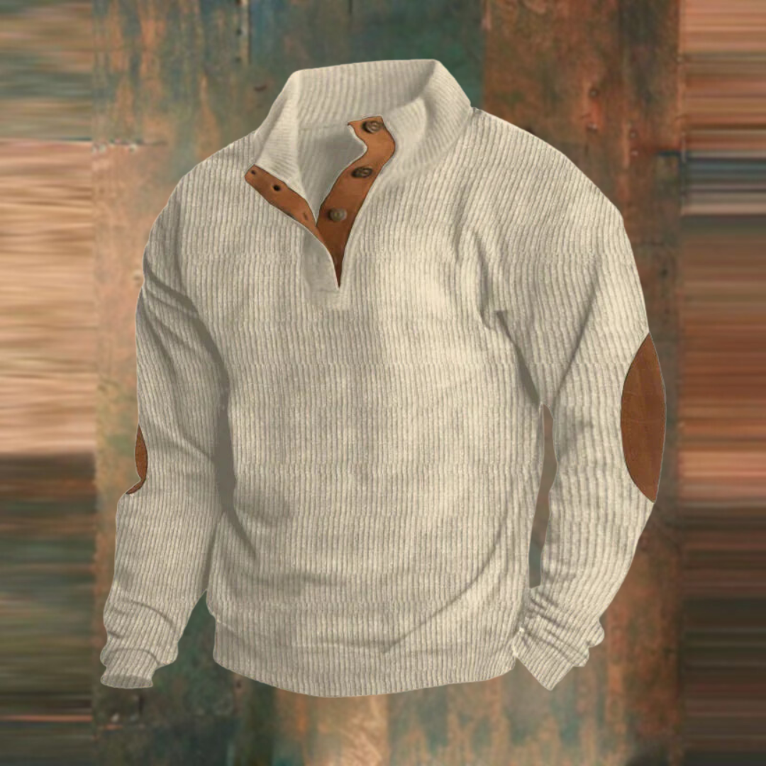 Herren Lässiger Gerippter Pullover Knopfleiste