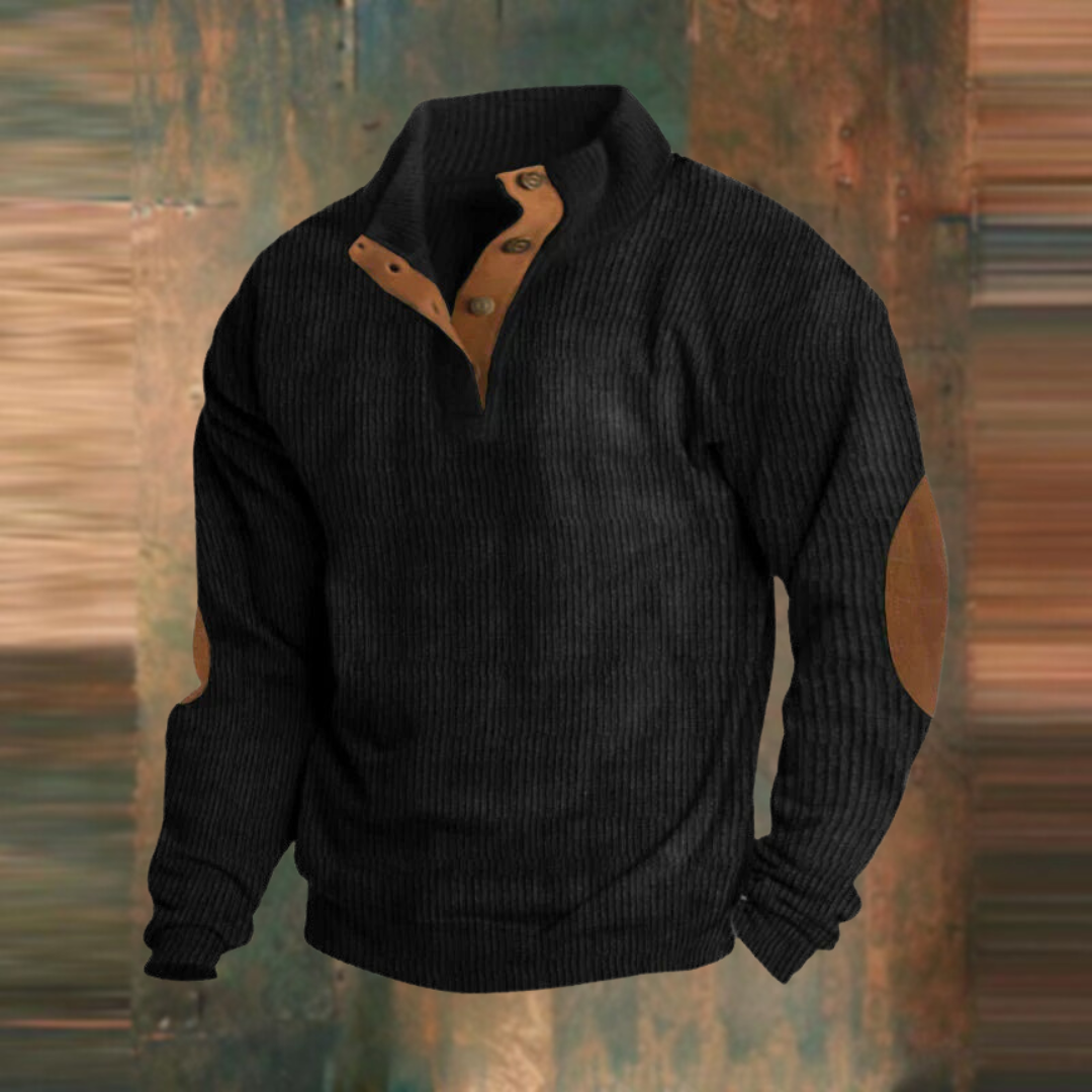 Herren Lässiger Gerippter Pullover Knopfleiste
