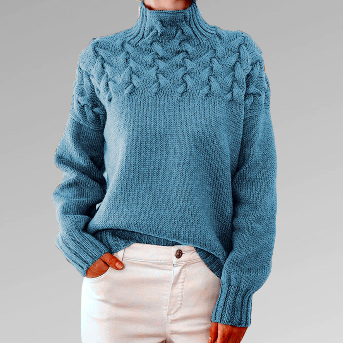 Eveloria Damen Rollkragenpullover Zopfmuster - Eveloria