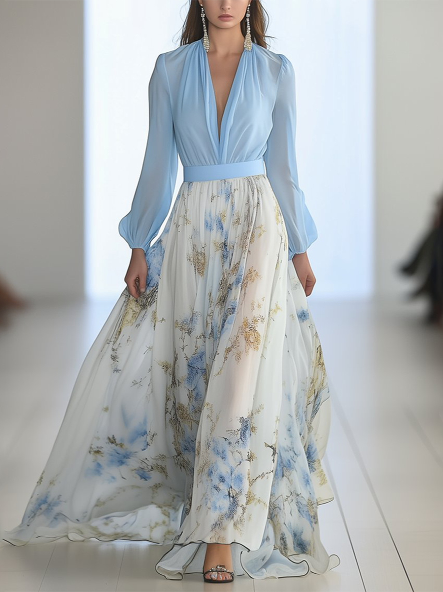 Eveloria Damen Maxikleid Glänzendes Blumenmuster