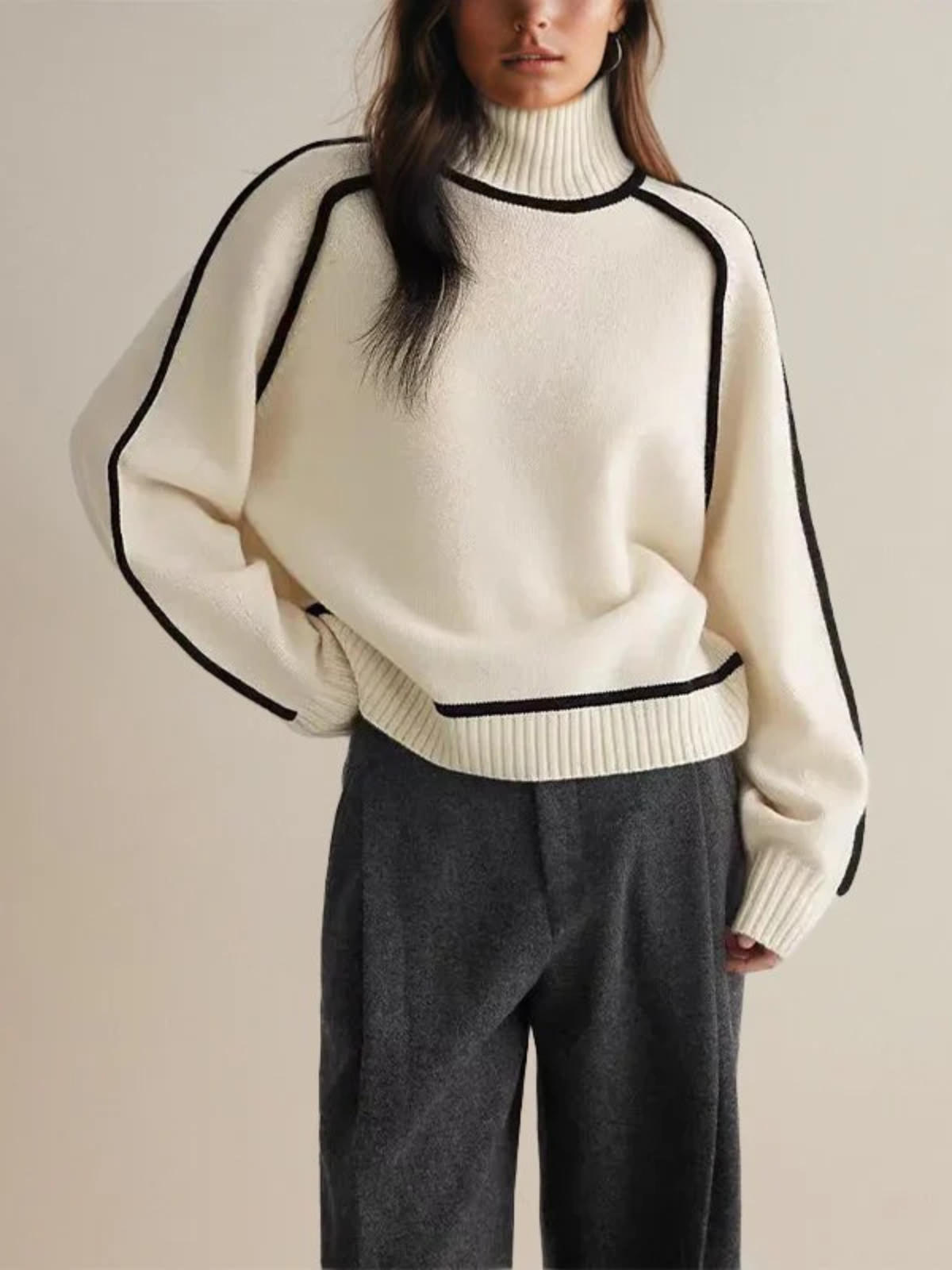 Damen Winter Rollkragenpullover Color Block Design - Eveloria