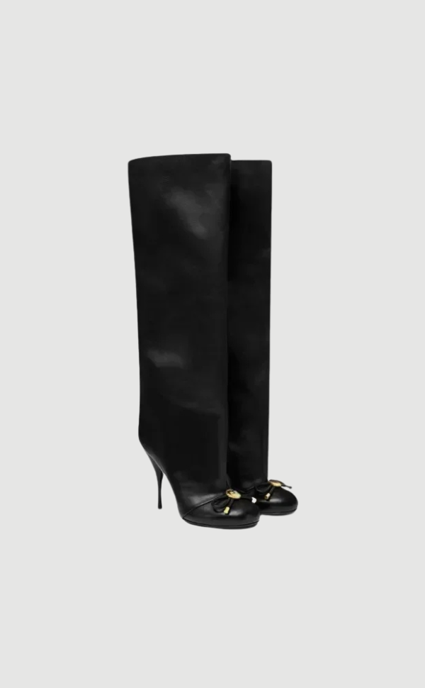 Damen Lederstiefel Stiletto Goldene Details Schwarz - Norvielle
