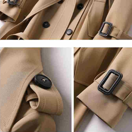 Damen Trenchcoat Baumwollmischung Strukturiert Mit Gürtel Schwarz - Eveloria