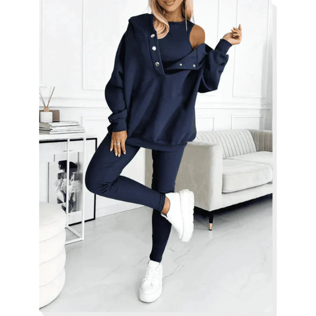 Damen Off-Shoulder-Sweatshirt-Set mit Leggings