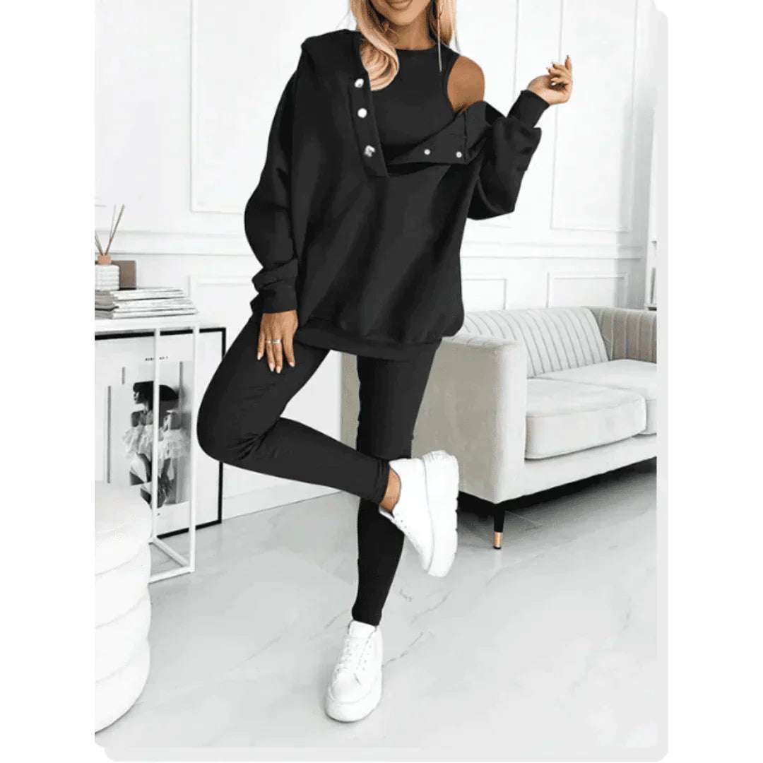 Damen Off-Shoulder-Sweatshirt-Set mit Leggings