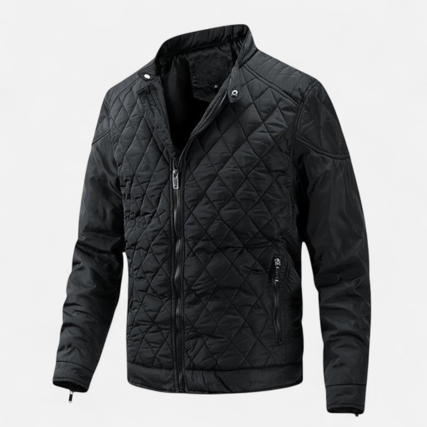 Herren Leichte Steppjacke Reißverschluss Schwarz - Eveloria