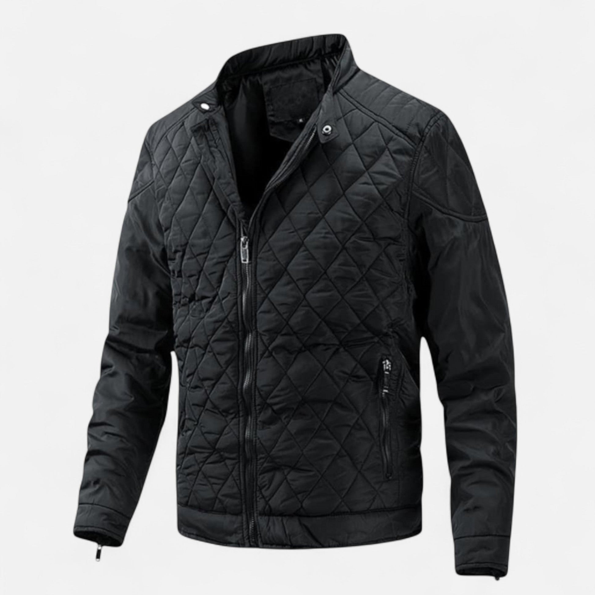 Herren Leichte Steppjacke Reißverschluss Schwarz - Eveloria