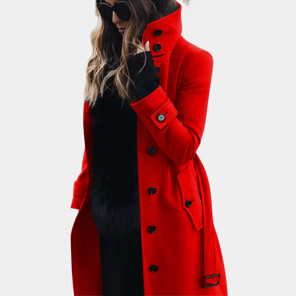 Damen Trenchcoat Langer Mantel Mit Gürtel Schwarz - Eveloria