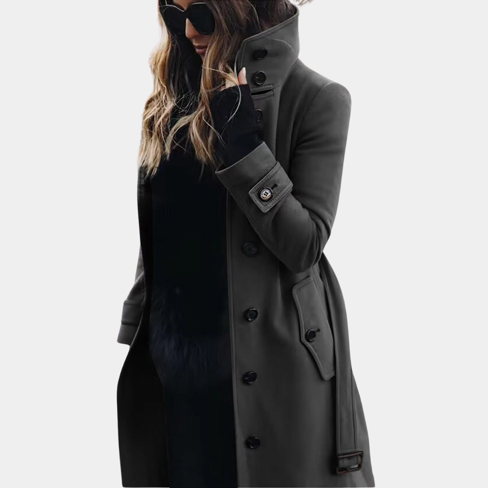 Damen Trenchcoat Langer Mantel Mit Gürtel