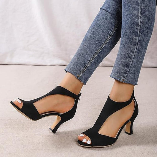 Damen Sandalen Offener Zehenbereich Absatz Schwarz - Eveloria