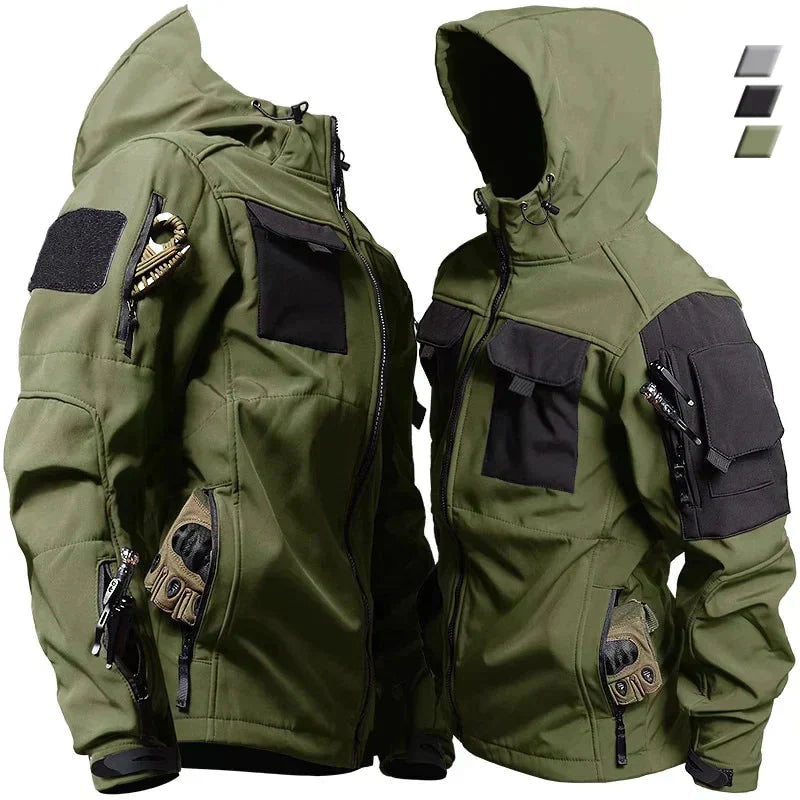 Herren Outdoor-Jacke Wasserdicht Softshell Kapuze Schwarz - Eveloria
