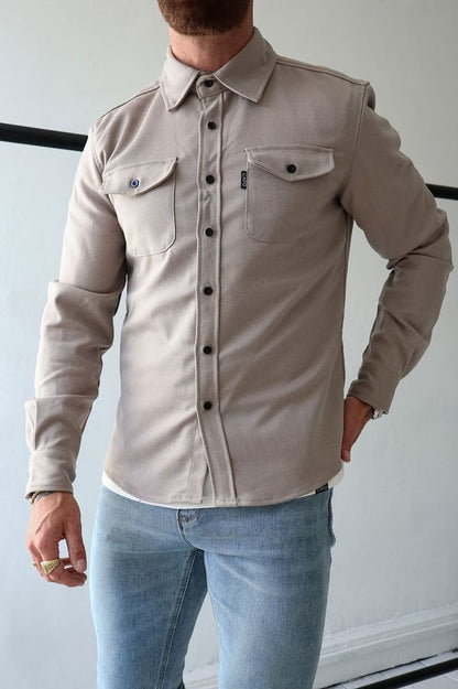 Herren Overshirt Jacke Umlegekragen Knöpfe Taschen - Eveloria