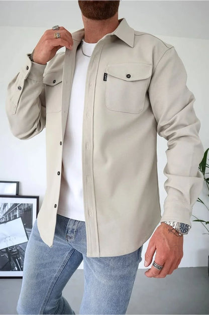 Overshirt – Herrenjacke mit Umlegekragen und Knöpfen, mit Taschen-Chaps Herrenmode