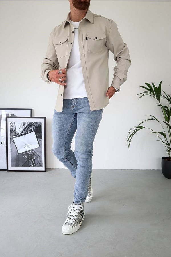 Overshirt – Herrenjacke mit Umlegekragen und Knöpfen, mit Taschen-Chaps Herrenmode