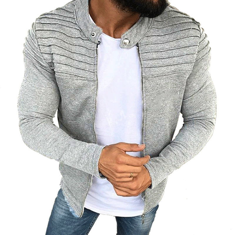 Overshirt – Slim Fit Sweatshirt mit Reißverschluss für Männer-Hellgrau-M-Chaps Herrenmode