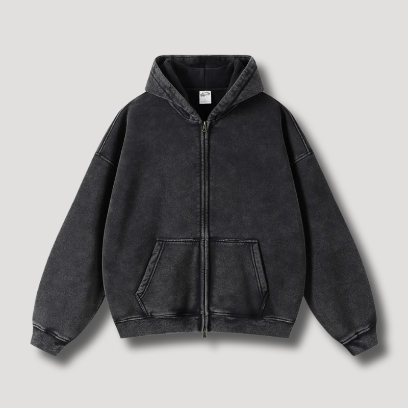 Herren Oversized Hoodie Reißverschluss Waschblau - Eveloria