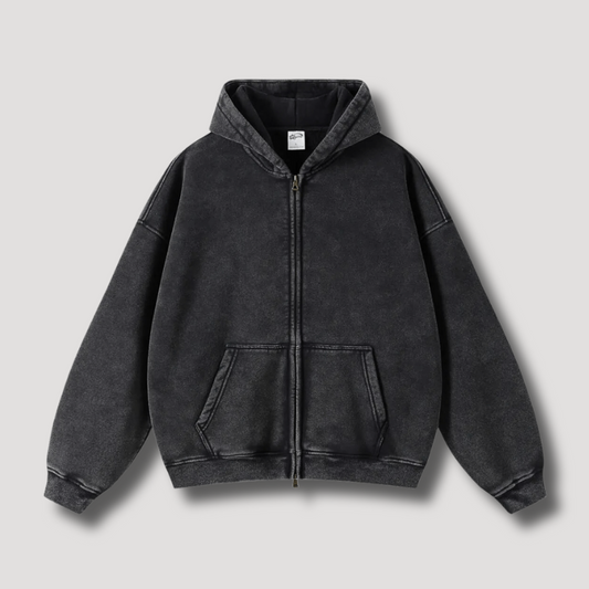 Herren Oversized Hoodie Reißverschluss Waschblau - Eveloria