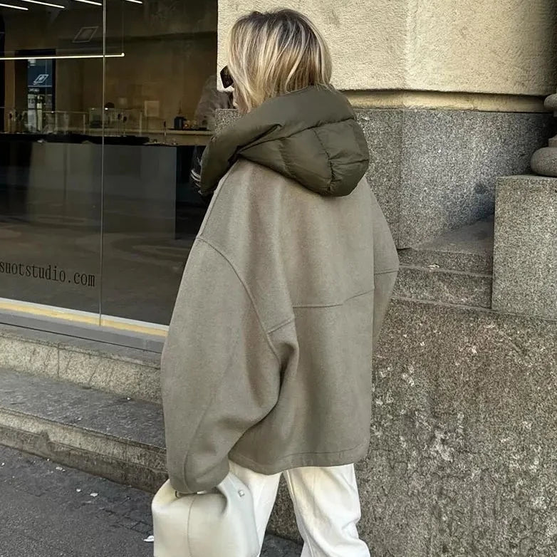 Oversized Jacke | Mit Kapuze | Reißverschluss | Übergangsjacke | Winterjacke für Damen-Chaps Herrenmode