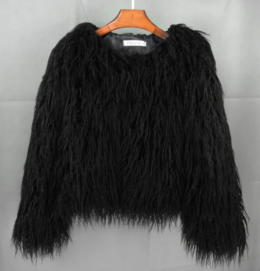 Damen Flauschige Winterjacke Weich Schwarz - Eveloria