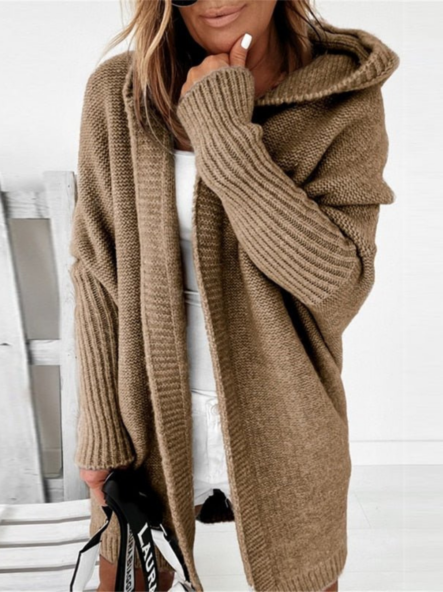 Übergroßer Damen Kapuzencardigan Lang