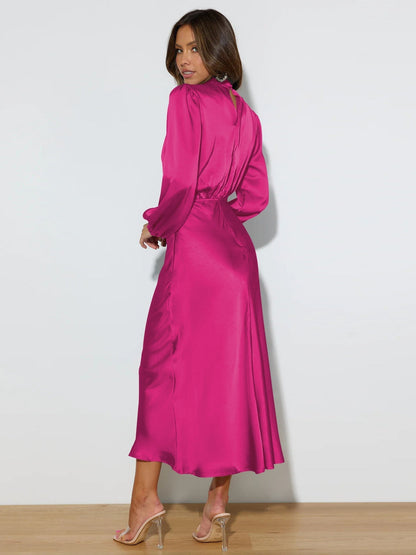 Eveloria Damen Satin Kleid Langärmlig
