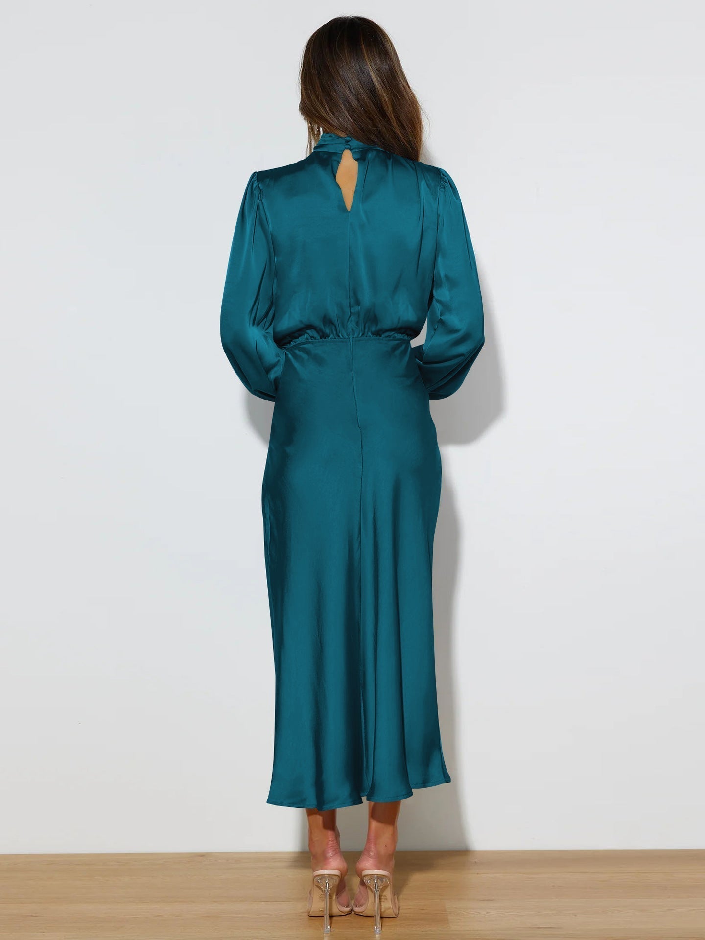 Eveloria Damen Satin Kleid Langärmlig - Eveloria