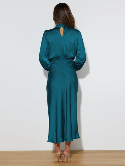 Eveloria Damen Satin Kleid Langärmlig - Eveloria