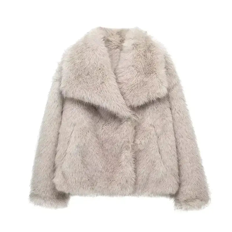Damen Kurz Winterjacke Faux Fur
