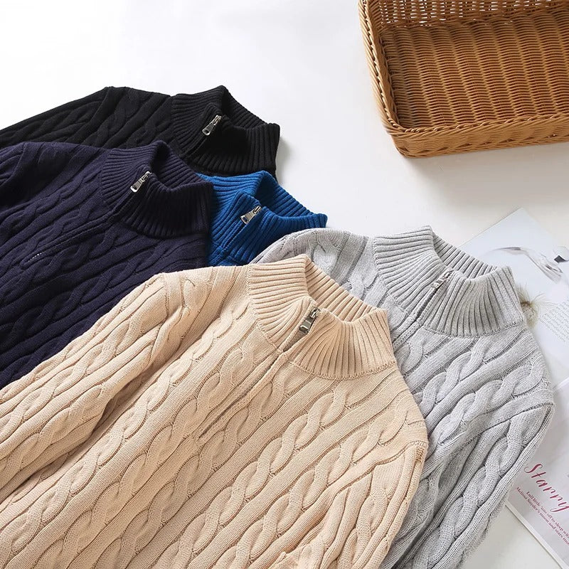 Eveloria Herren Pullover Kabelstrick Reißverschluss