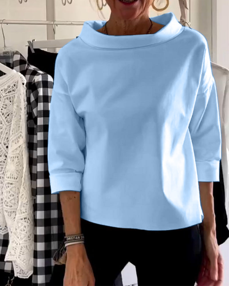Damen Bluse Wasserfallausschnitt 3/4-Ärmel Lässig
