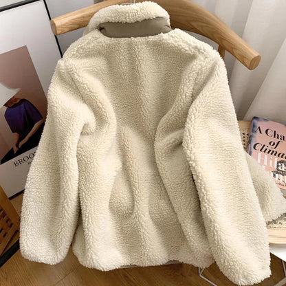 Damen Winterjacke Teddy-Effekt Stehkragen Kuschelig Warm