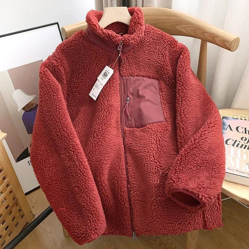 Damen Winterjacke Teddy-Effekt Stehkragen Kuschelig Warm