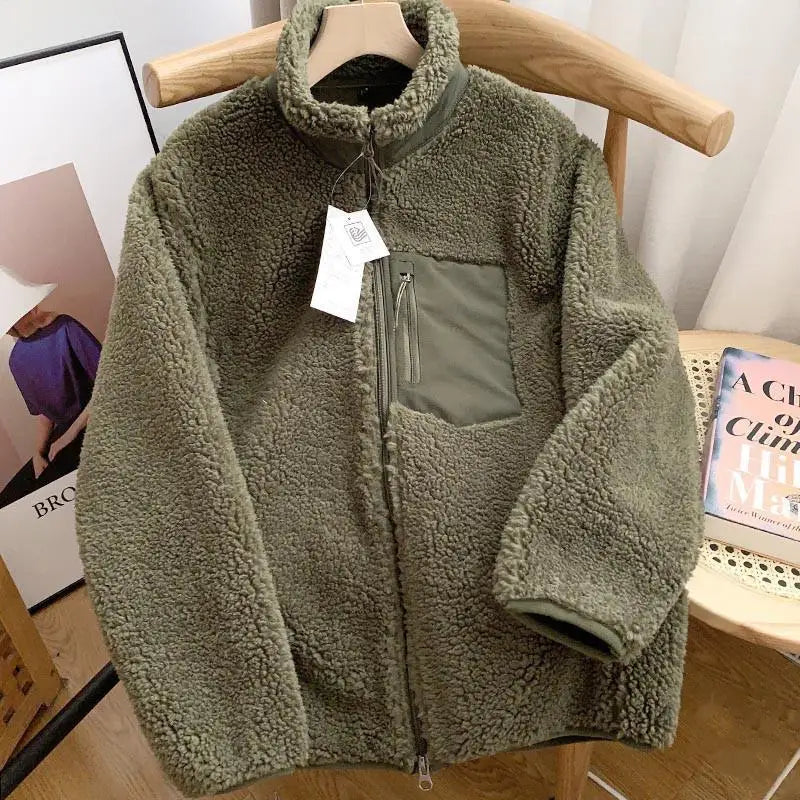 Damen Winterjacke Teddy-Effekt Stehkragen Kuschelig Warm