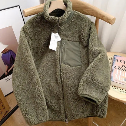 Damen Winterjacke Teddy-Effekt Stehkragen Kuschelig Warm