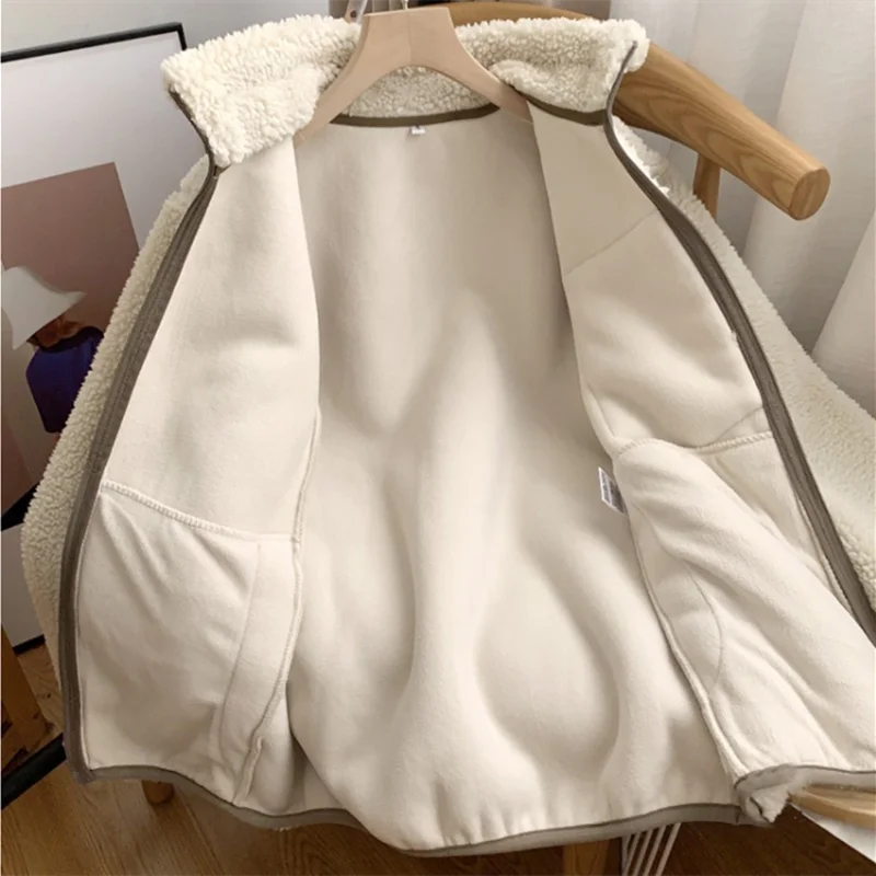 Damen Winterjacke Teddy-Effekt Stehkragen Kuschelig Warm