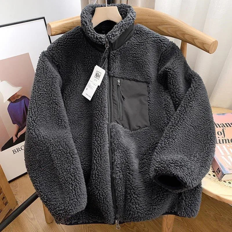Damen Winterjacke Teddy-Effekt Stehkragen Kuschelig Warm