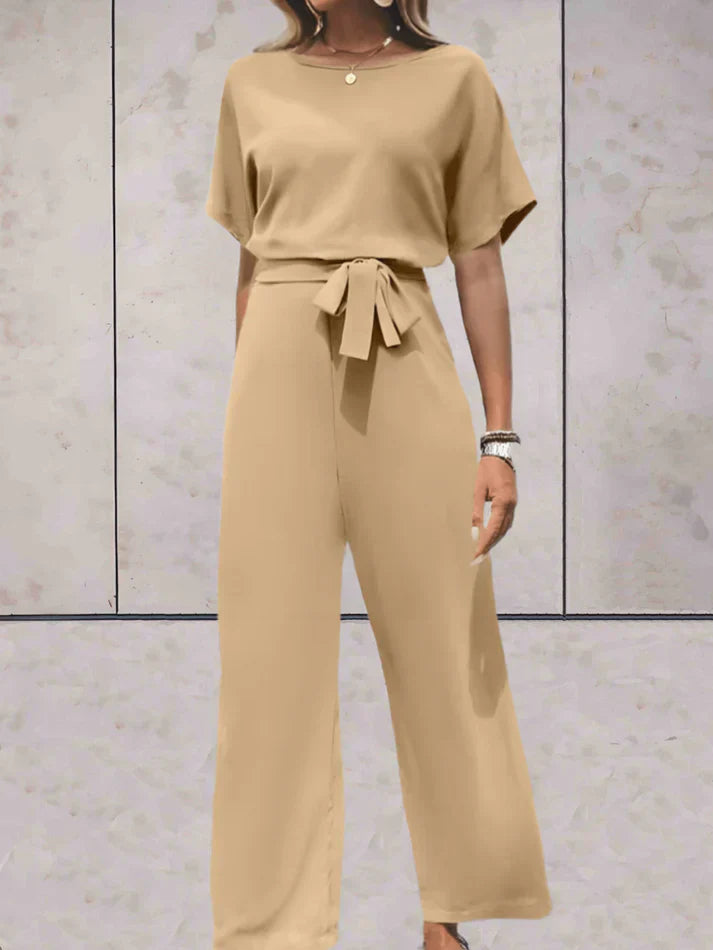 Eveloria Damen Einfarbiger Jumpsuit Kurzärmlig