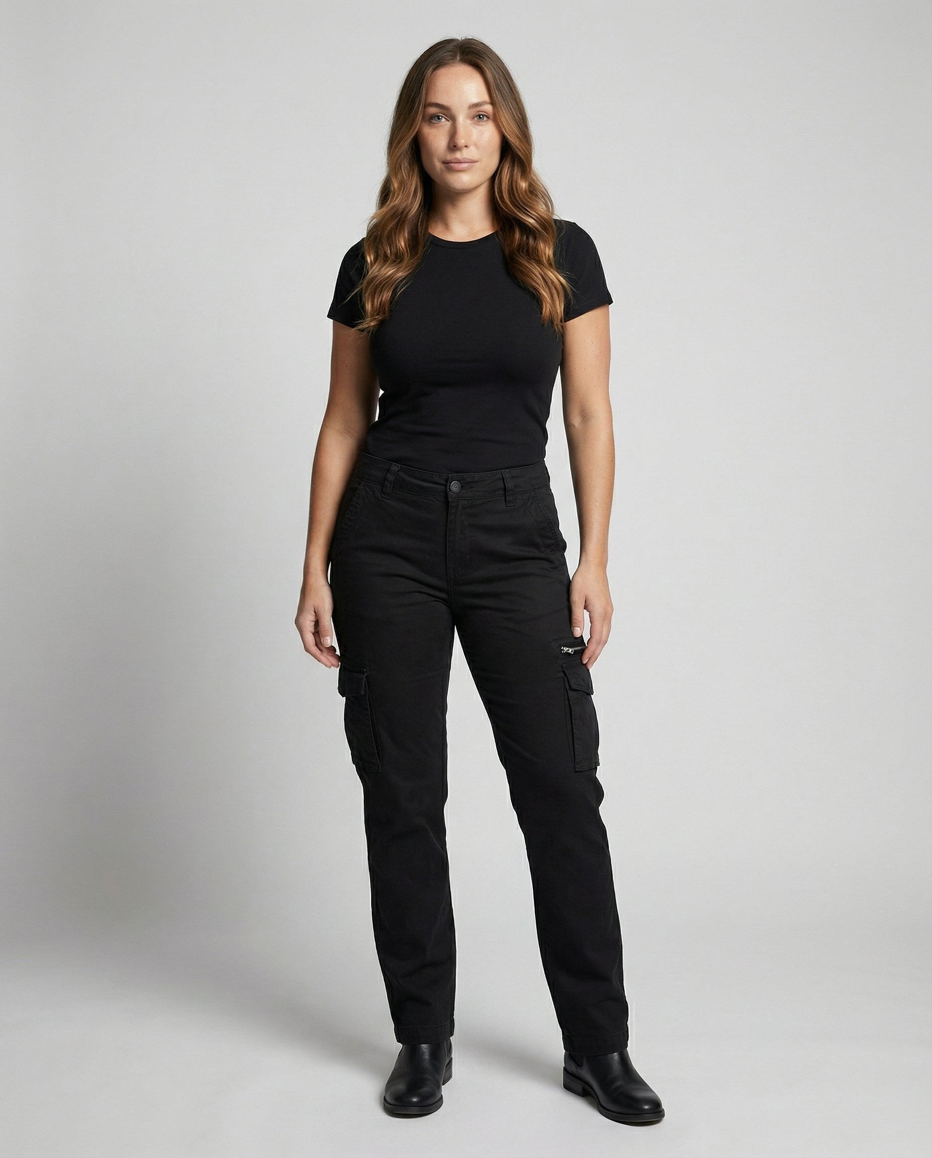 Damen Cargohose Mit Taschen Bequem Schwarz - Eveloria