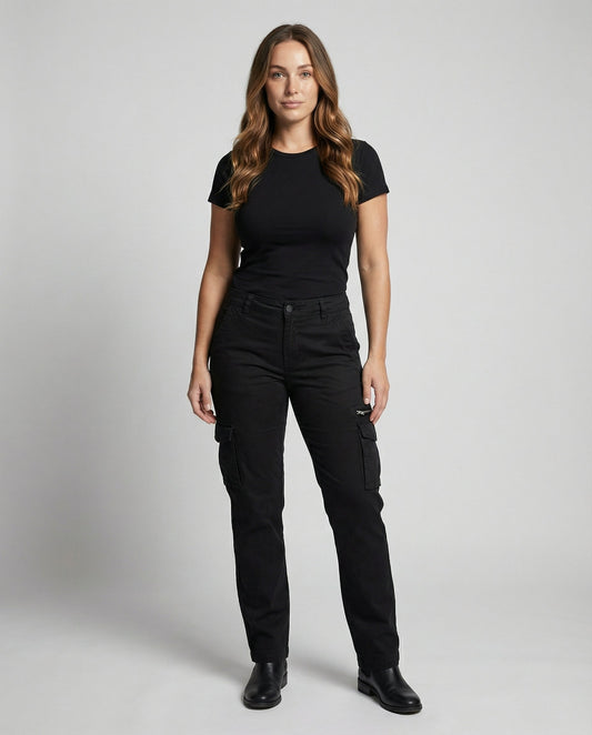 Damen Cargohose Mit Taschen Bequem Schwarz - Eveloria