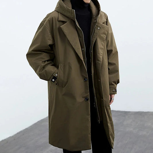 Herren Parka-Mantel Winddicht Oversize Schwarz - Eveloria