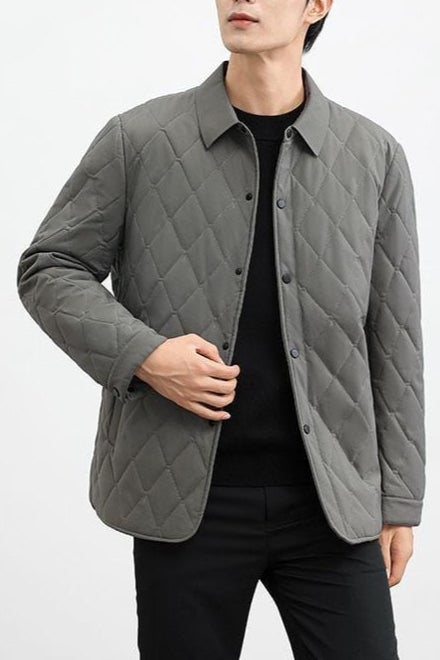 Herren Steppjacke Slim Fit Diamantmuster Leicht Schwarz - Eveloria