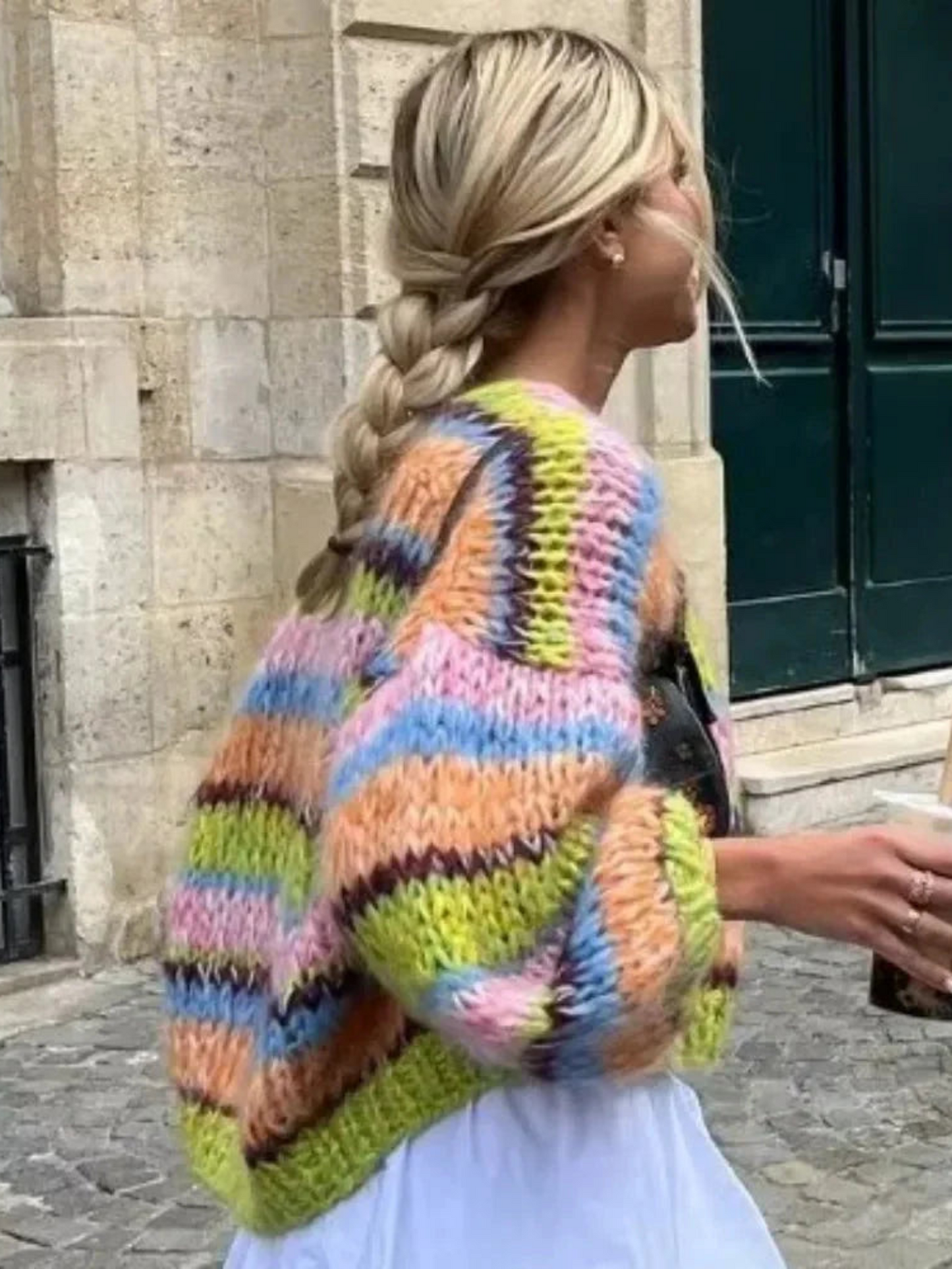 Damen Patchwork Cardigan Lange Puffärmel