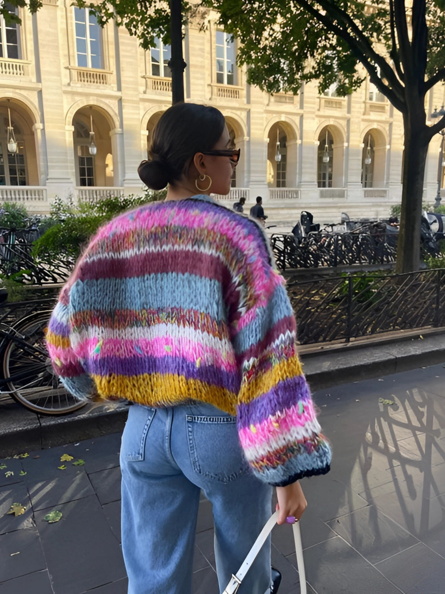 Damen Patchwork Cardigan Lange Puffärmel - Eveloria