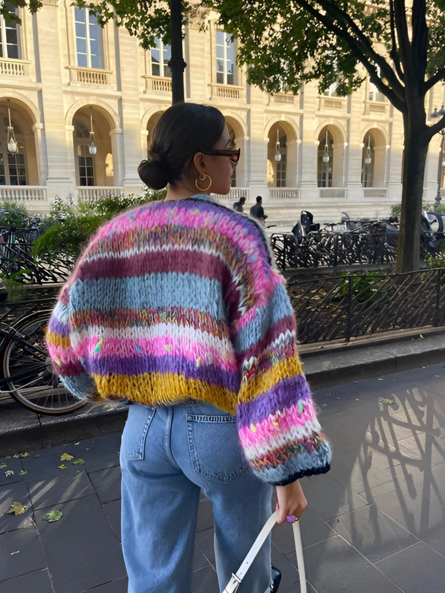 Damen Patchwork Cardigan Lange Puffärmel - Eveloria