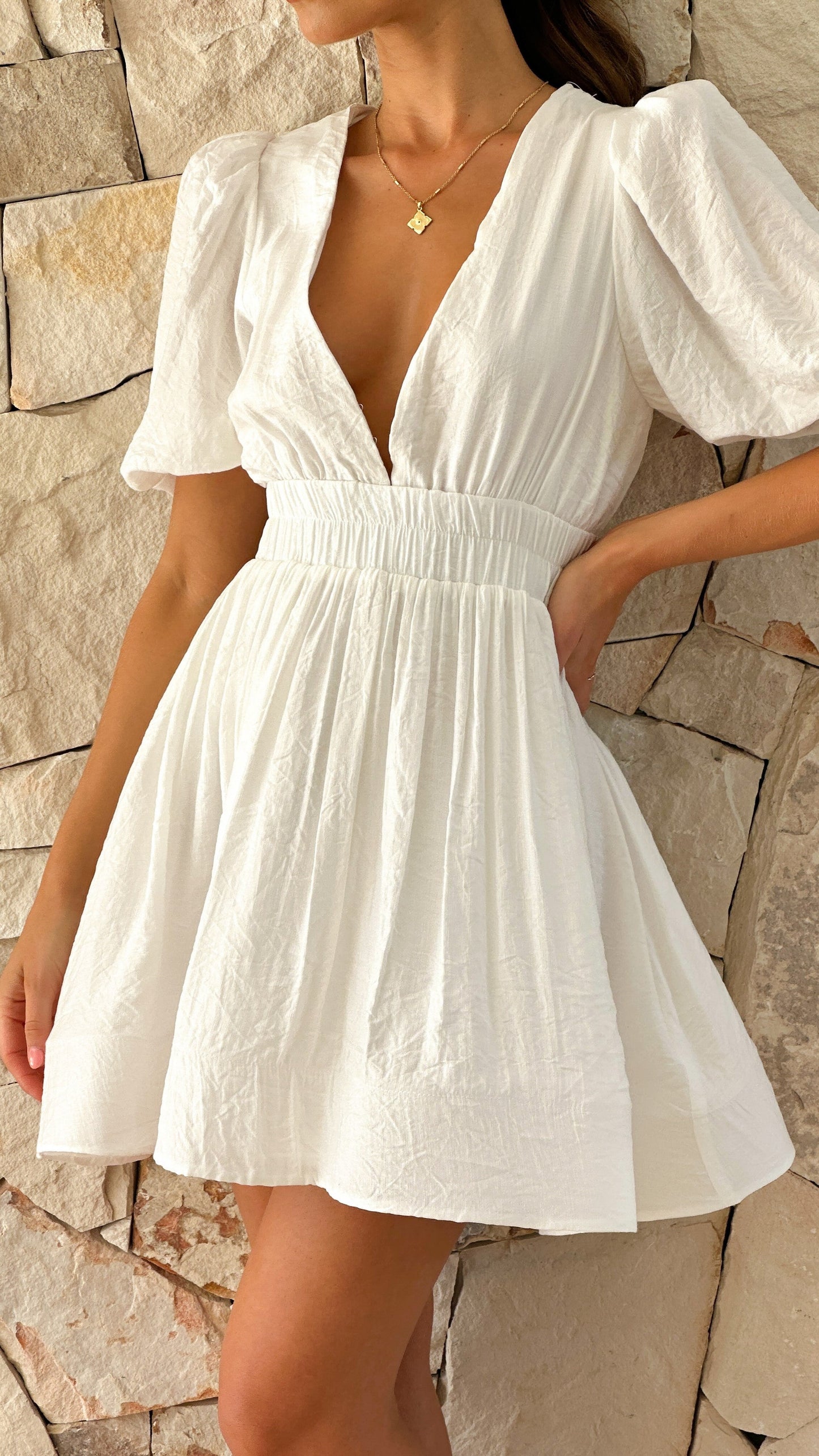 Damen Minikleid Puffärmel
